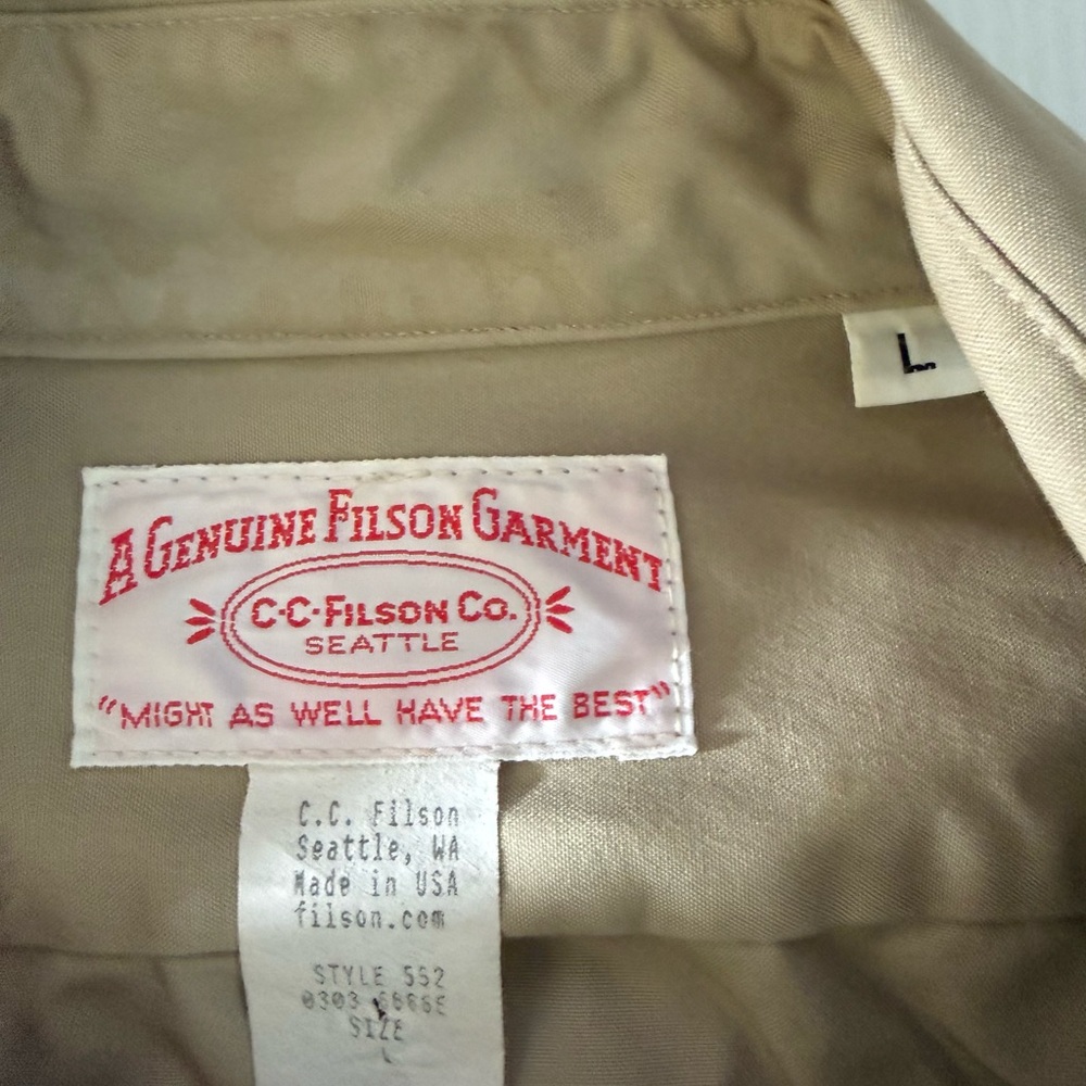 Filson Shooting Shirt Large Blaze Orange Khaki Long Sleeve Button Up RH Hunting - Picture 6 of 8